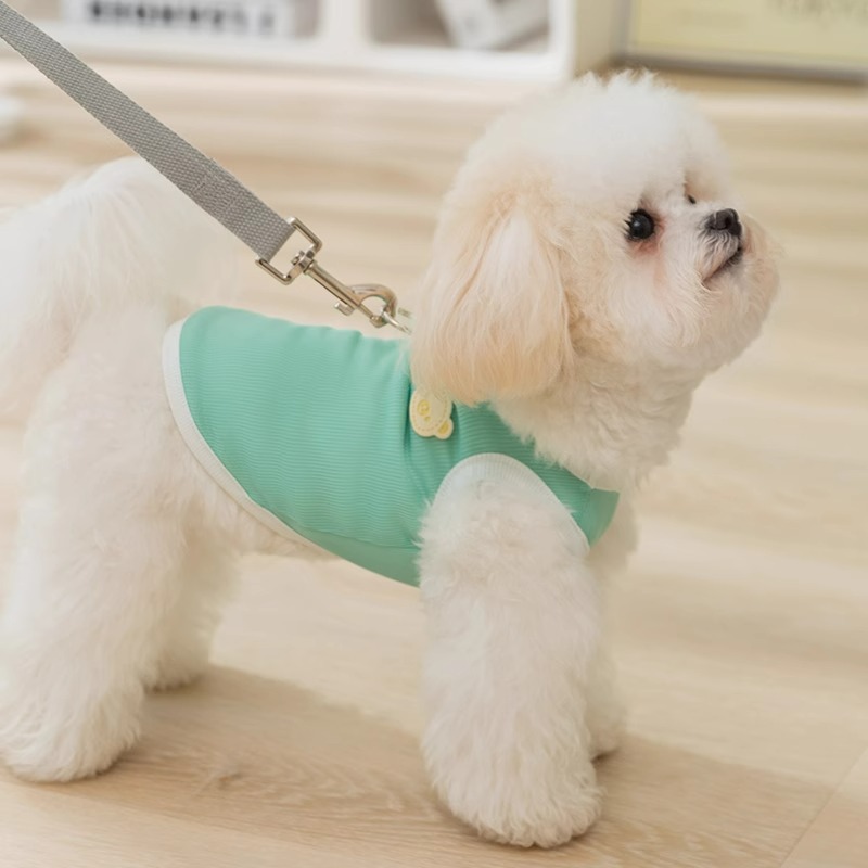 Primavera y verano delgada transpirable lindo oso caricatura coreana pequeño chaleco de perro Teddy gato ropa de mascotas