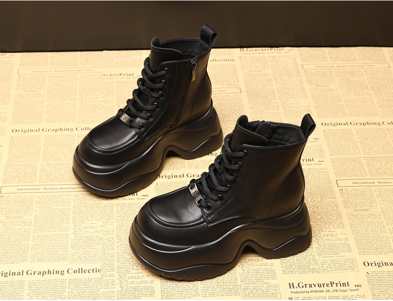 Boot martin nữ đế dày tôn dáng cổ cao gầy bên trong — Màu be chi tiết 7