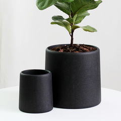 Nordic Cement Black Flower Pot, Small Creative Design for Fiddle-Leaf Fig, Set of Pots in Terracotta—Simple, Breathable, Perfect for Green Plants and Orchids, Large Ceramic Planter
