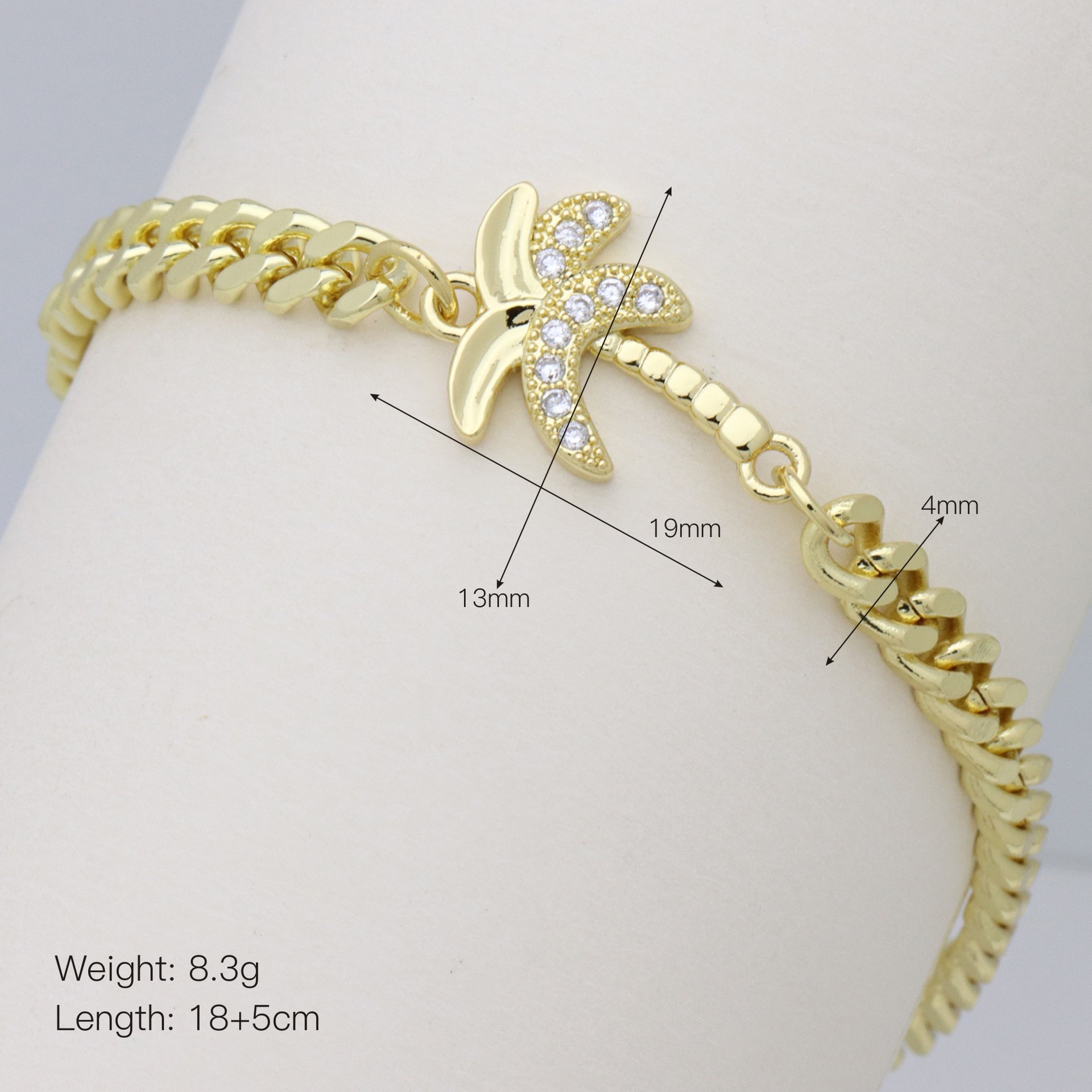 Inlay Design Wholesale Jewelry IG Style Four Leaf Clover Sun Starfish Copper Zircon 18K Gold Plated Inlay Bracelets Cuban Link Chain Curb Chain
