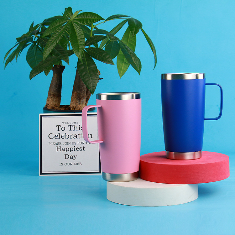 Transfronterizo doble vacío de acero inoxidable taza de agua aislante taza de café de oficina de negocios mango portátil taza de café