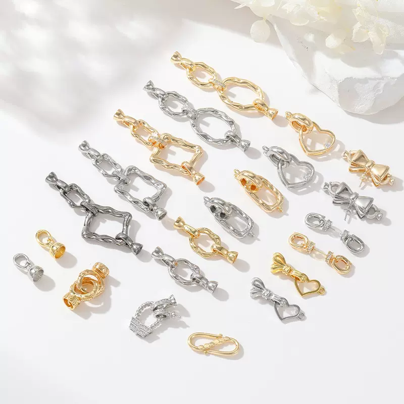 众兴14k真金几何手工项链扣头尾链连接扣珍珠扣头diy饰品收尾扣