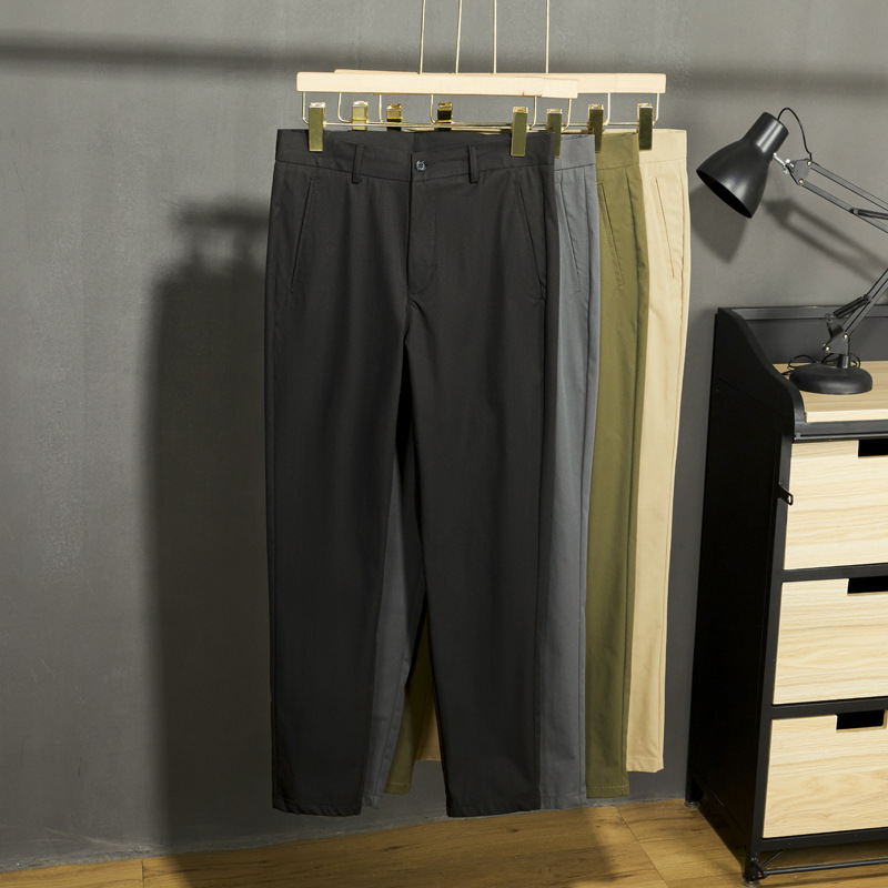 Pantalones de traje anti-arrugas para hombres, delgados, rectos, negocios, ocio, nueve puntos, pantalones de traje de alto nivel