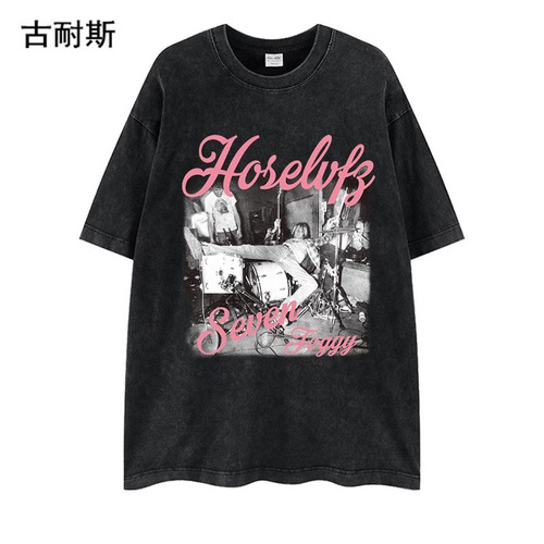 Versatile Summer Washed Independent Station Ins Distressed Retro High Street Loose Letter Couple Short Sleeve T-Shirts eBay