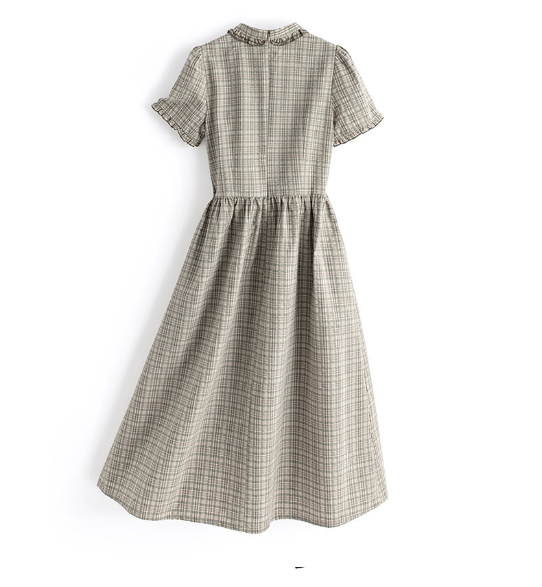 Đầm maxi nữ thắt eo họa tiết kẻ caro phong cách vintage — Màu ảnh chi tiết 14
