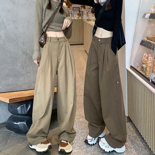 American Overalls Women's Spring and Autumn 2024 New High Waist Loose Casual Sports Wide Leg Pants