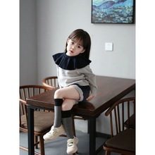 韩国童装女童针织衫套装秋冬季宝宝洋气拼色荷叶领毛衣短裤两件套