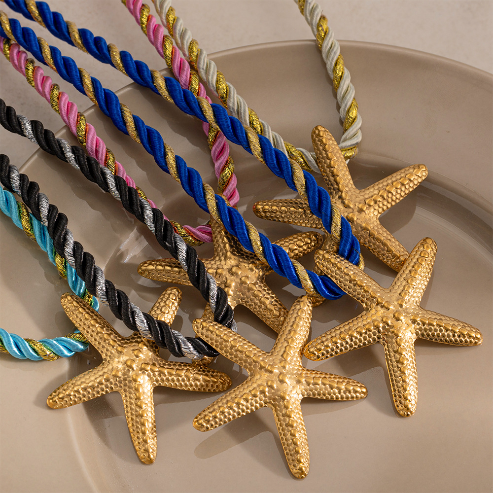 Taena collar de estrella de mar de acero inoxidable europeo y americano apilado para llevar estrella de mar de alta calidad collar de acero de titanio de cuerda gruesa joyería explosiva transfronteriza image 3