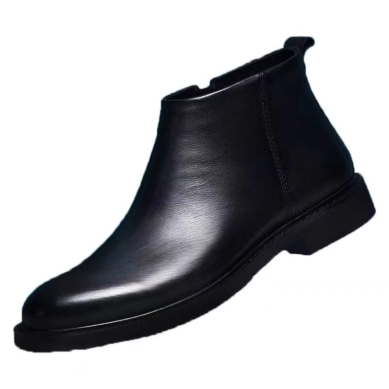 Giày bốt nam cổ cao kiểu Chelsea phong cách Anh, đế cao su chống trượt, gót thấp 1–3 cm — Giày một lớp màu đen, Màu đen lót nhung