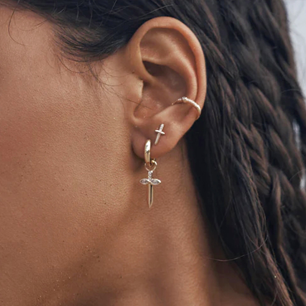 Fashion Cross Sterling Silver Inlaid Zircon Drop Earrings 1 Pair