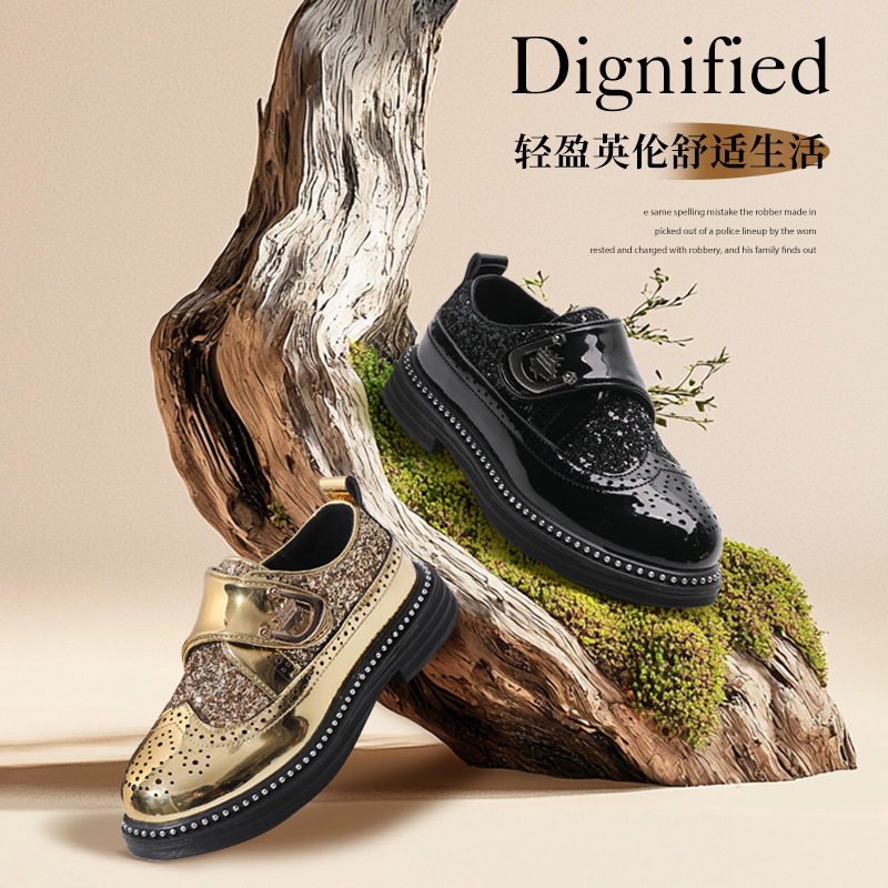 Boys' Leather Shoes 2026 Spring and Summer New Style Soft-Soled Black British Style Performance Dress Shoes for Middle and Large Children and Primary School Students