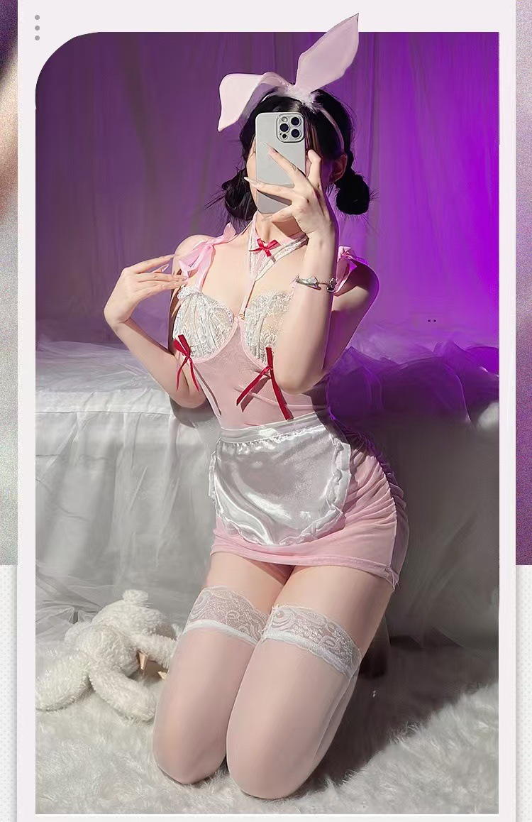 Bunny Girl Maid Costume Set with Apron and Stockings, Polyester, One Size — detail image 9