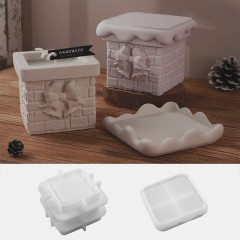 diy水晶滴胶树脂水泥石膏圣诞节雪顶烟囱收纳盒镜面硅胶模具