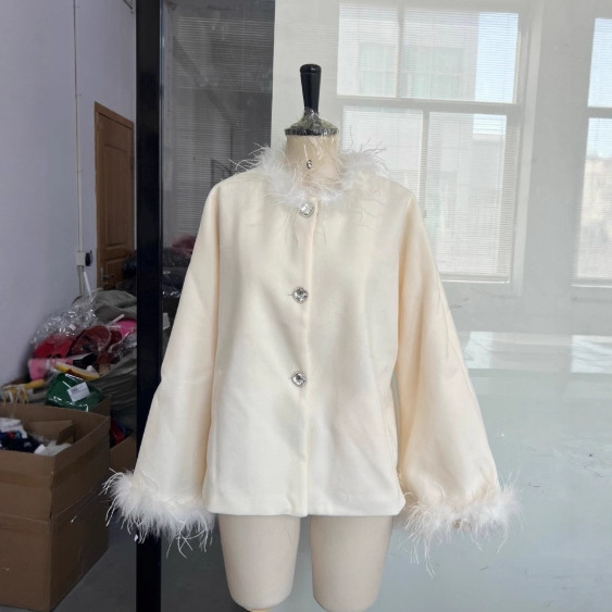European and American Cross-Border 2025 Spring Women's Jacket Elegant Feather Collar Cardigan Women's Casual Coat European and American Cross-Border 2025 Spring Women's Jacket Elegant Feather Collar Cardigan Women's Casual Coat