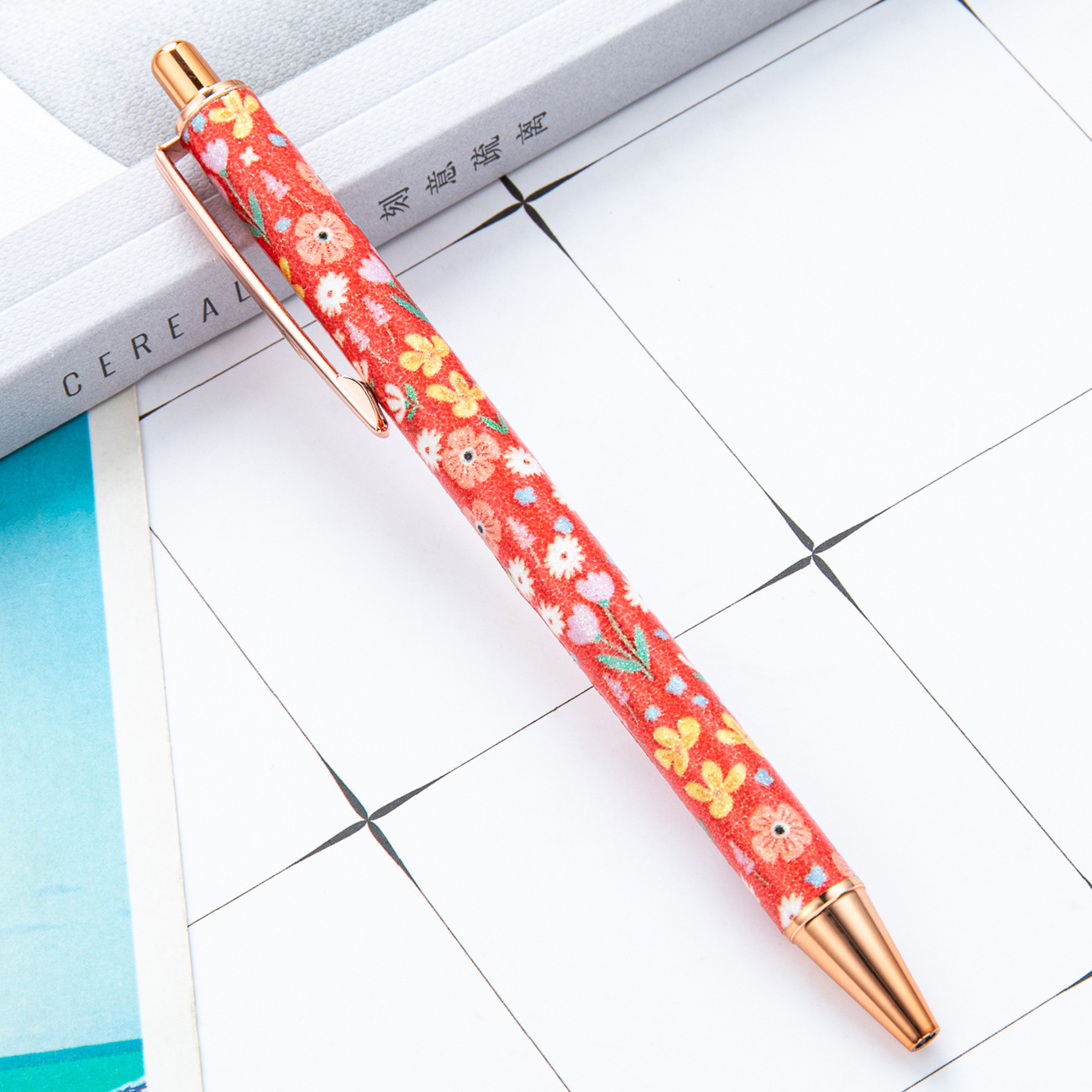 alto valor facial ins viento flor triturada lápiz de bola pequeña fresca creativa estudiantes presionar lápiz de regalo de publicidad lápiz de bola