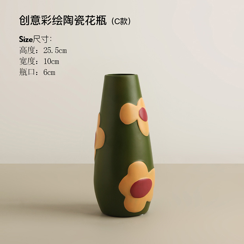 페인트 세라믹 꽃병-대형 꽃 C