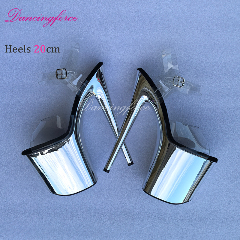 Platino de alta calidad 20cm modelo sexy europeo y americano desfile de club de baile de acero zapatos de tacones ultra altos odiar sandalias