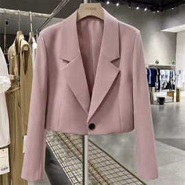 粉色短款西装外套女2024年秋季新款设计感小个子休闲潮流女士西服