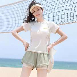 夏季泳衣女2025新款分体式保守泡温泉女孩遮肚显瘦平角运动游泳装