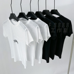 アメリカ式の怠惰感25新型の修身アルファベットのプリントは、古い肩の純色の薄い半袖tシャツを作っています。