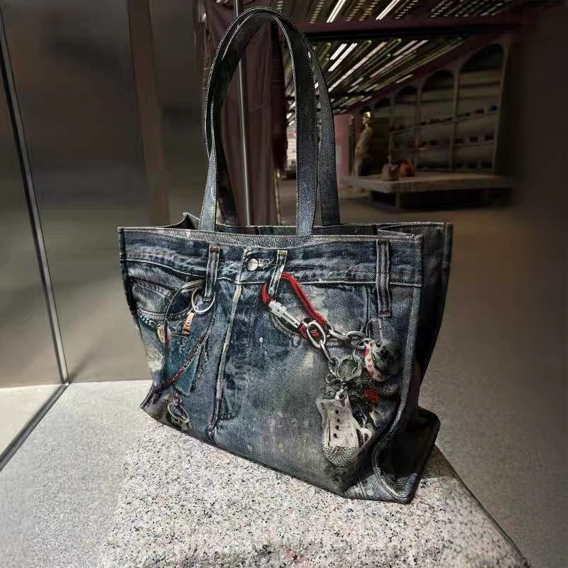 Сумка через плечо из денима, ретро 3D‑принт, унисекс, 47×17×35 см