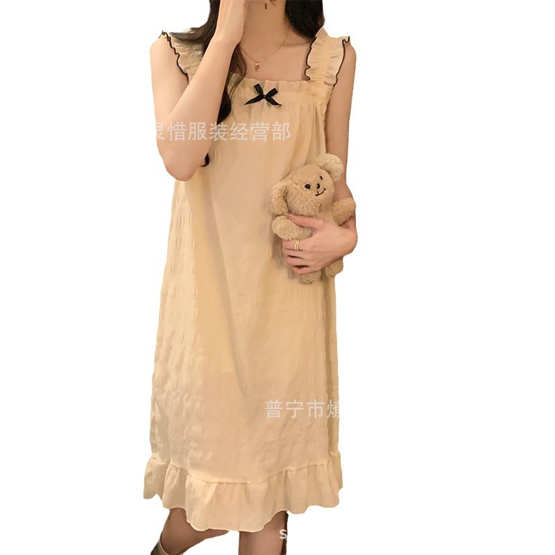 Princess Wind Pijamas verano 2024 nuevo estilo puro deseo de estilo medio largo in-hinge pijama ropa doméstica mujer