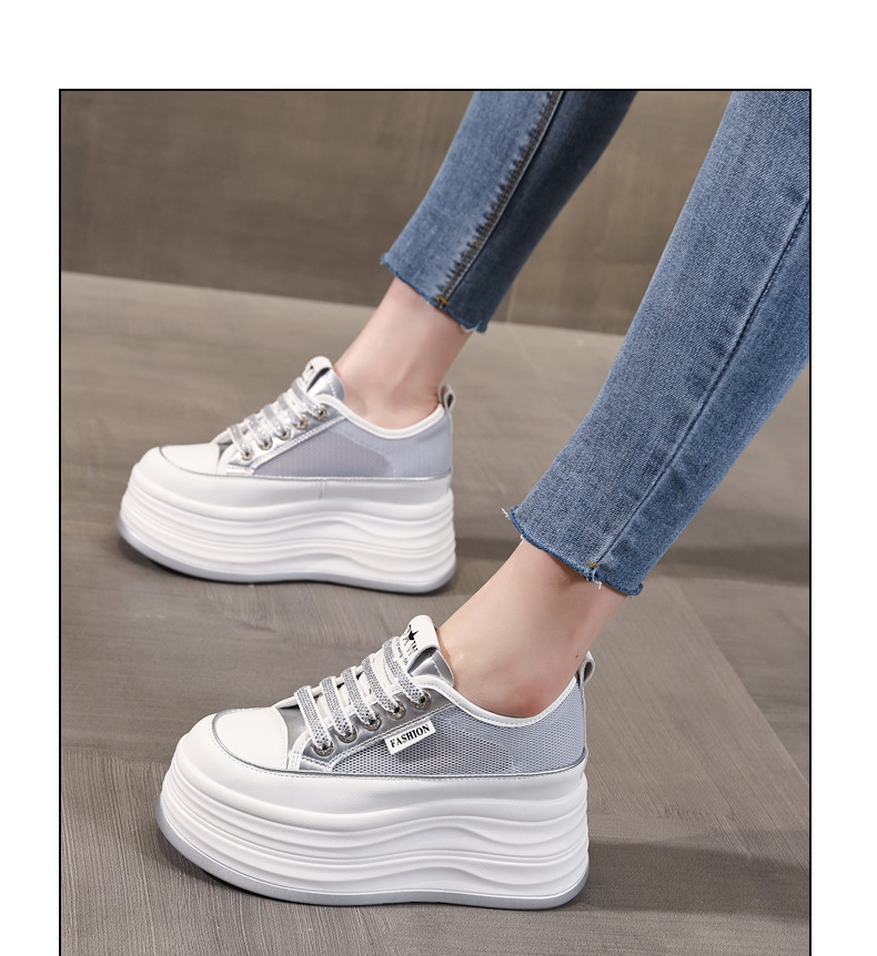 Giày sneaker nữ đế dày chunky mặt lưới thoáng khí phối trắng dễ mặc — Màu trắng bạc chi tiết 12