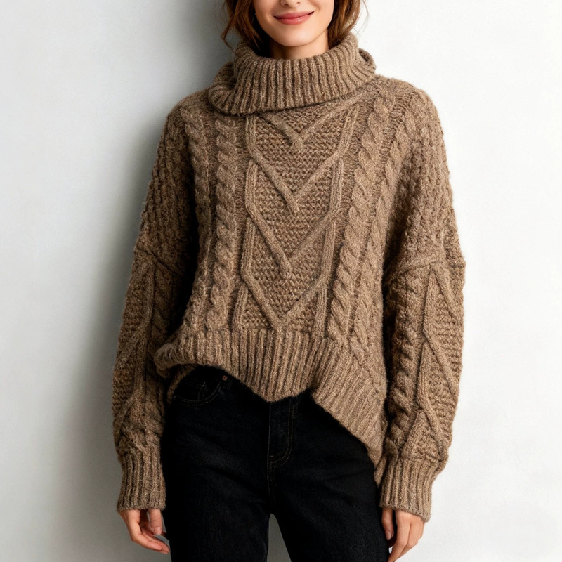 Sweater Retro Twist High Collar Loose Short High Waist Thick Wool Knitwear Autumn and Winter New Style Lazy Design Sweater Retro Twist High Collar Loose Short High Waist Thick Wool Knitwear Autumn and Winter New Style Lazy Design