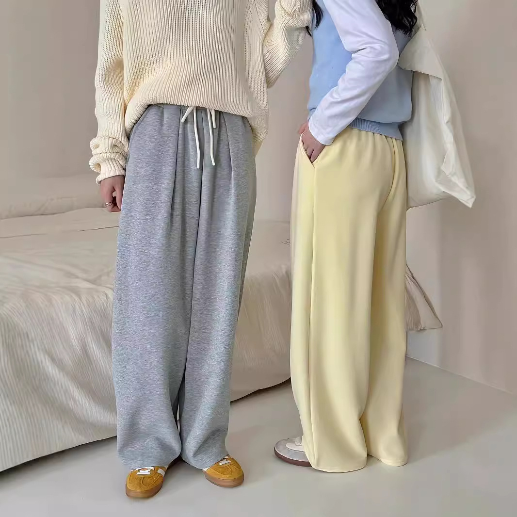 Nuevo estilo coreano de principios de otoño pantalones de piernas anchas rectas para mujeres pantalones deportivos casuales de color macaron sueltos pantalones de algodón largos image 4