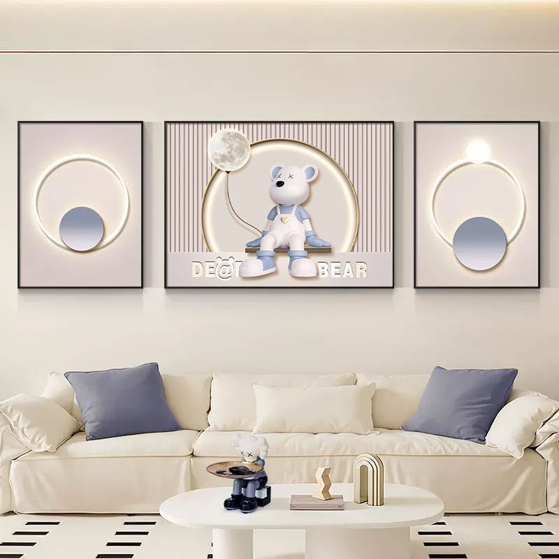 暴力的なクマの装飾画ソファ背景壁画リビングルームの絵画トレンディなブランド壁画モダンなシンプルなライト高級感吊り絵画|undefined