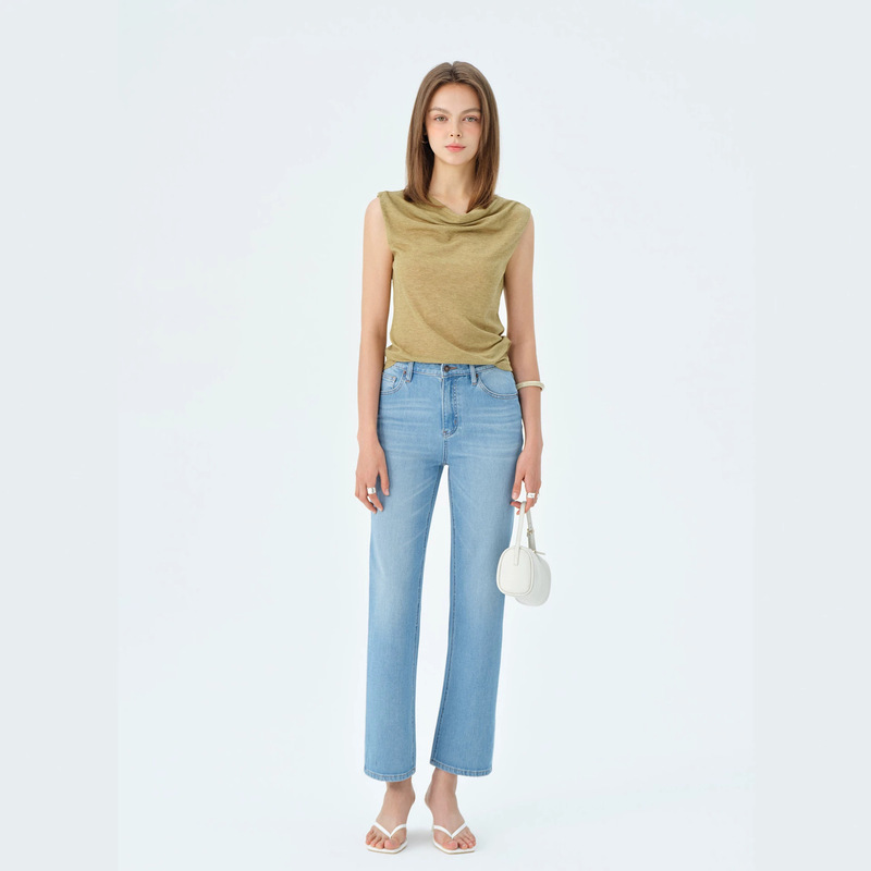 Mbb Two-Color Four-Way Stretch Cool Thin Cropped Narrow Straight-Leg Jeans for Women, New Summer Style in Lyocell