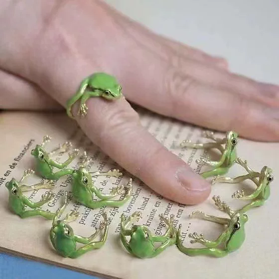 Green Funny Frog Ring Niche Design Cute Green Frog Ring Opening Adjustable Ring 2024 New