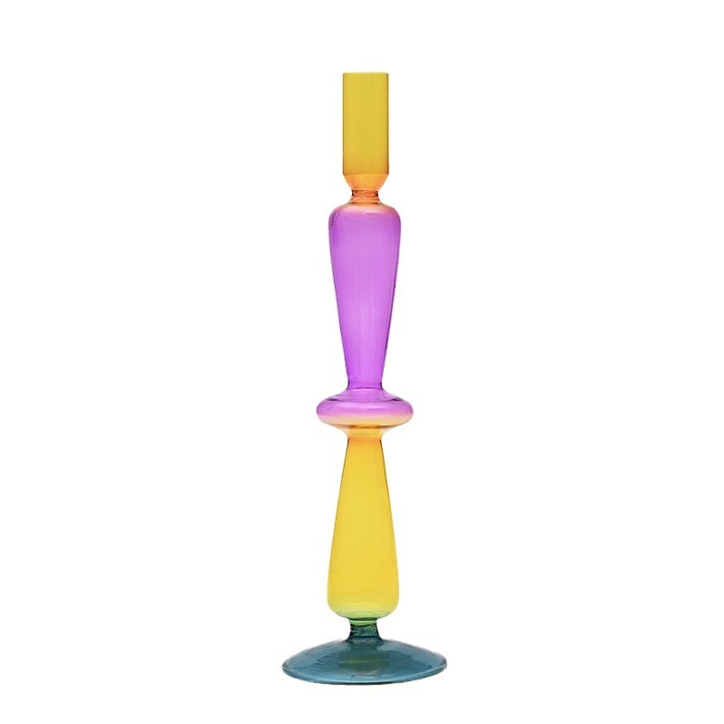 Creativo en vidrio de colores candelabro decoraciones para el hogar boda props de disparo retro contraposición candelabro fábrica al por mayor