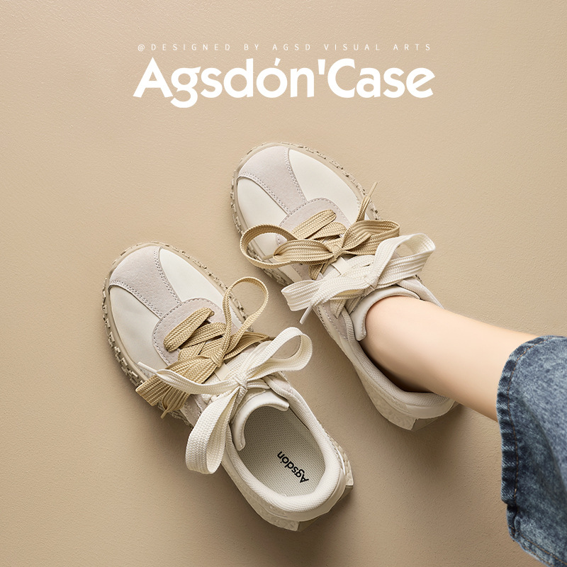 Augu Shi Dengde zapatos de entrenamiento para mujeres 2025 nuevo otoño invierno grueso zapatos blancos pequeños zapatos deportivos ligeros ociosos Agan