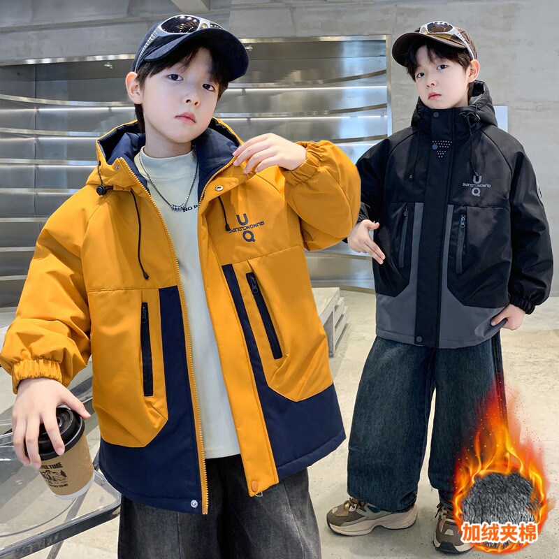 Boys' Winter Thick Parka Jacket Children's Autumn and Winter Warm Cotton Windbreaker for Older Kids Winter Cotton Coat
