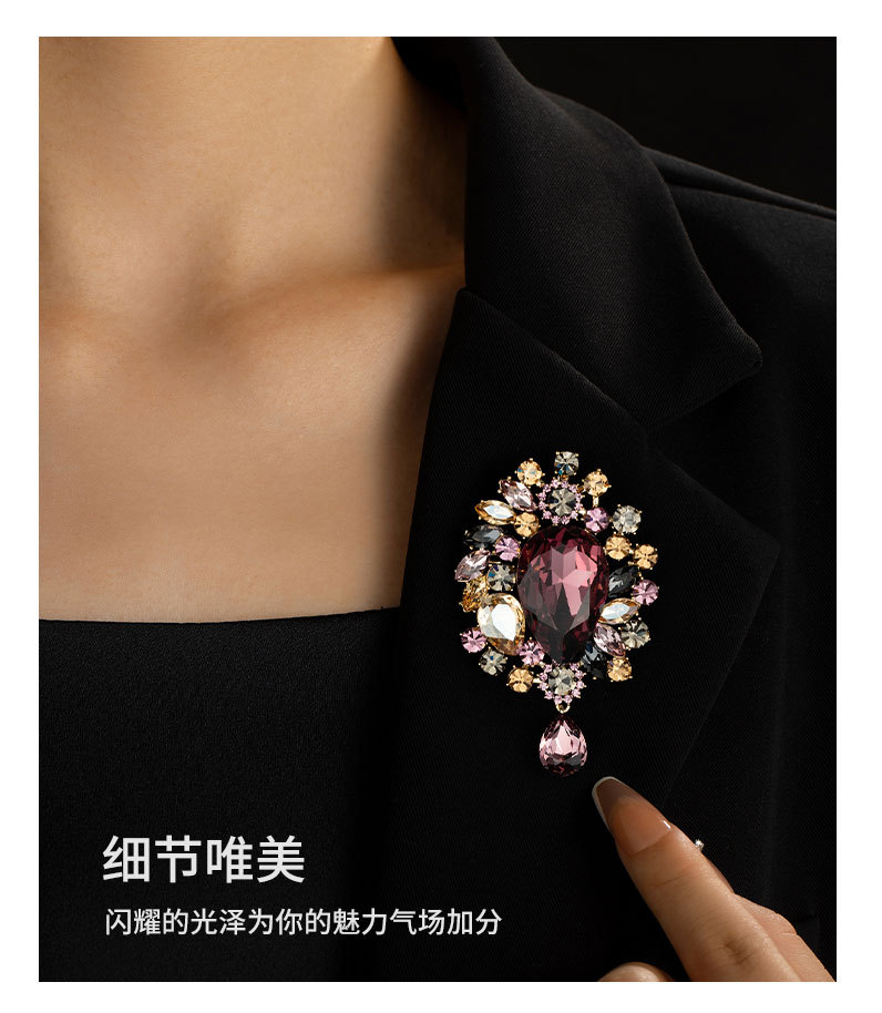 实物巨美复古气质水晶花朵胸针百搭实用重工大气别针宫