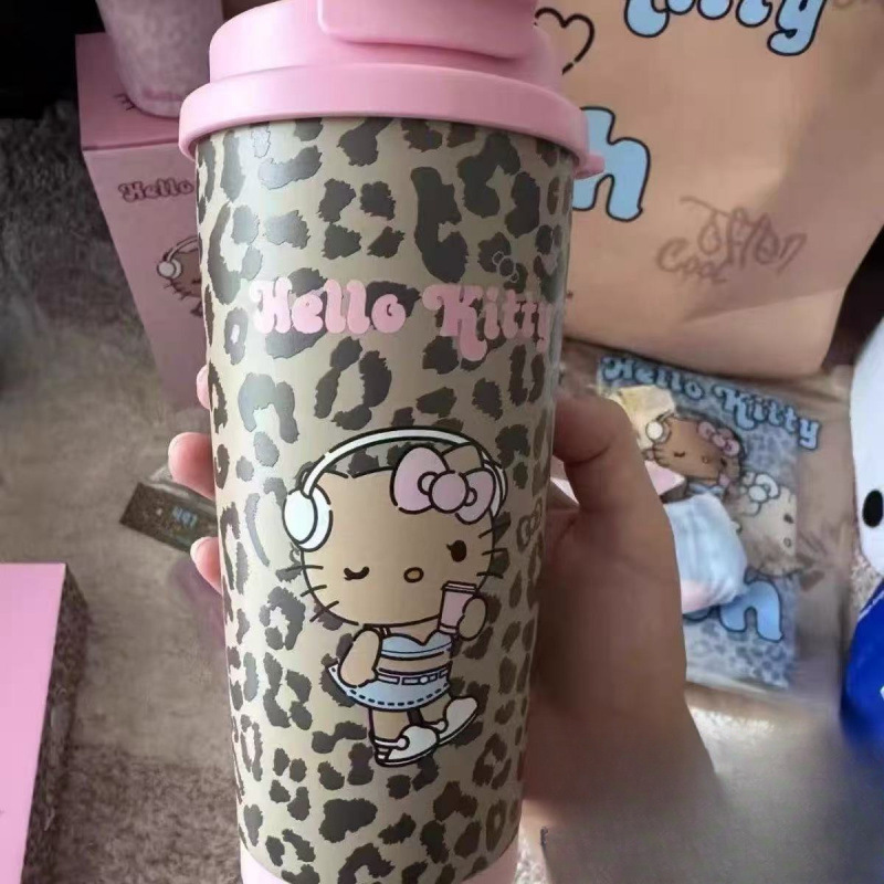 新款双饮咖啡杯豹纹车载大容量吸管不锈钢随批发包邮.|undefined
