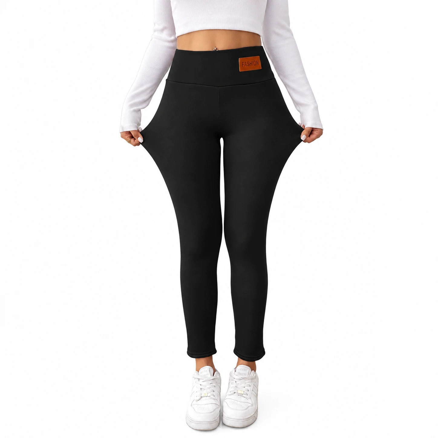 2026 new cross-border women's cashmere thermal pants, slim fit, plus velvet, thickened, high-waisted, elastic, base layer