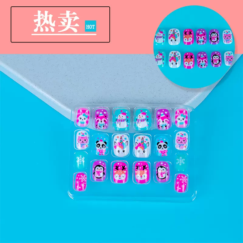 来图来样定制圣诞节儿童假指甲短甲片穿带美甲片背胶卡通穿戴甲