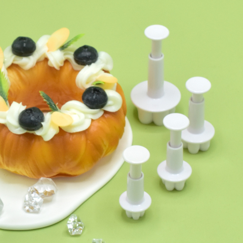 4 moldes de resorte con forma de flor de cinco pétalos que imitan moldes de repostería reales, herramientas creativas para hornear, molde para mousse fácil de desmoldar. image 4