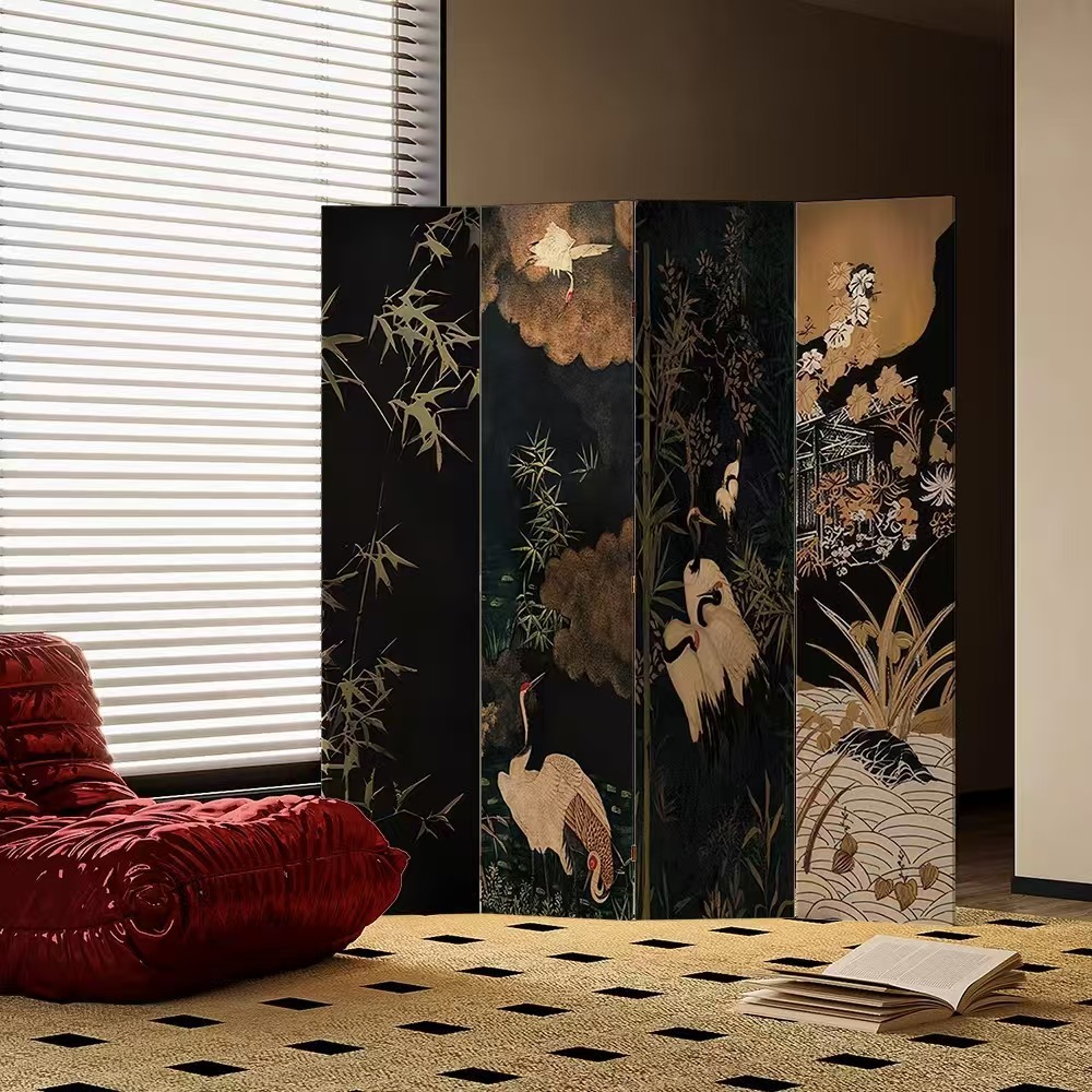 French-Style Vintage Screen Partition for Living Room, Foldable and Movable Screen for Tea Room Decoration, Antique Entryway Folding Screen