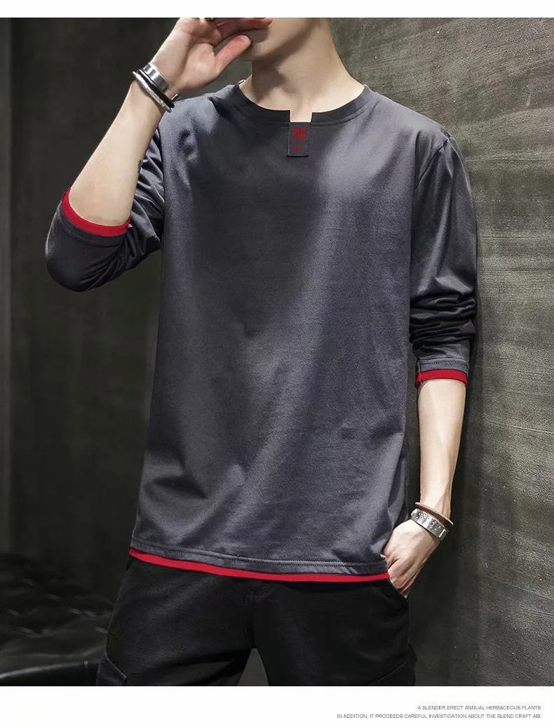 boy Long Sleeve T-Shirt For Men Trendy Gray Crew Neck Clothes Tops Inner Wear Autumn Winter Casual Base Shirt_voghion.com