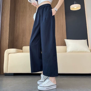 新款速干裤夏款冰丝阔腿裤女高腰显瘦爆款遮肉小个子休闲直筒裤