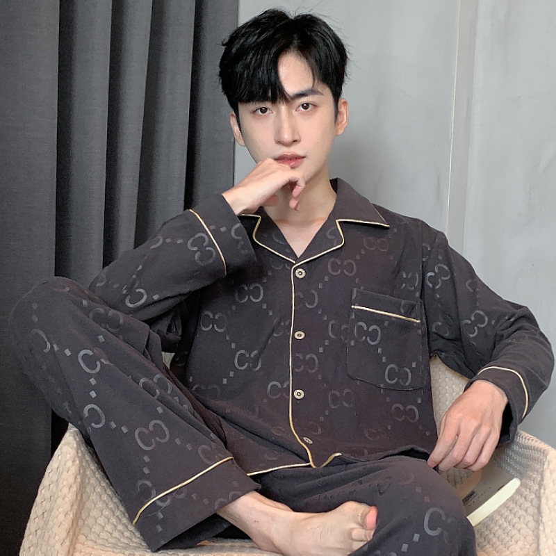 DERONG 남성 잠옷 가을, 겨울 단순 캐주얼 옷깃 가디건 남성 청소년 플러스 사이즈 따뜻한 가정 의류