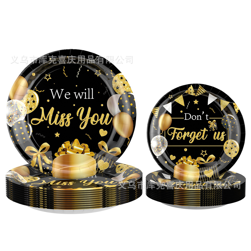 Amazon Black Gold Jubilación Temática Decoración de la fiesta Plate de papel desechable tazas de papel toallas de papel set de decoración de platos