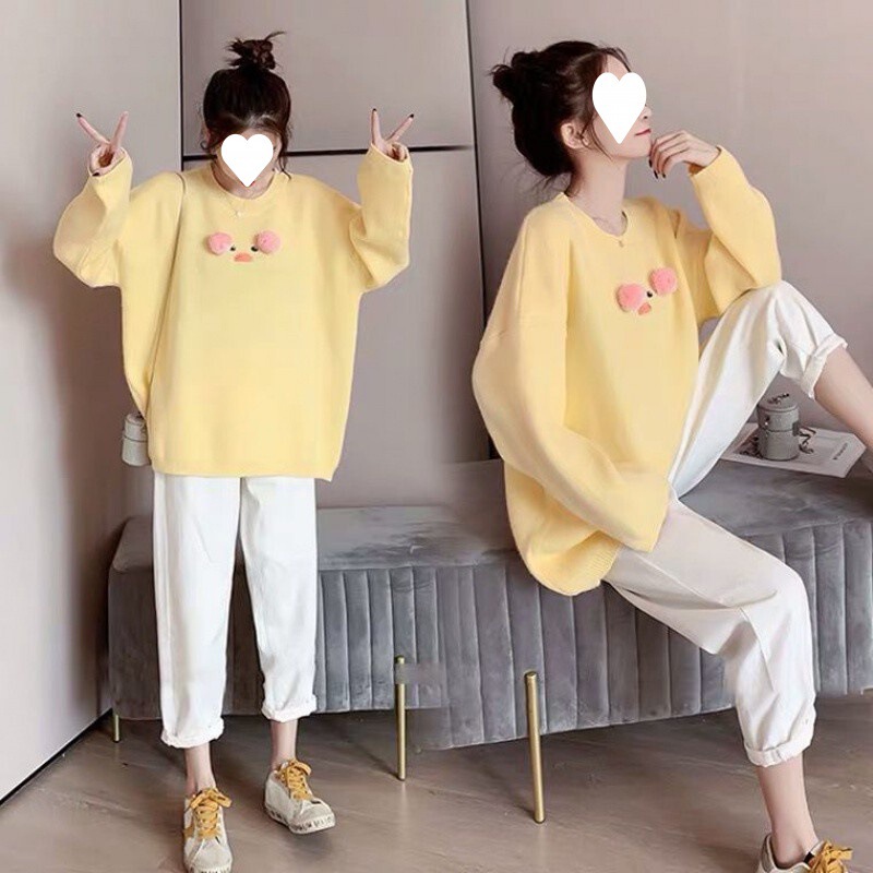 妊婦春服セット早秋外出ファッションセーター2025秋冬服上着潮母ジーンズ2点セット|undefined
