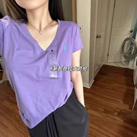 2025 Новый Lauren Lot LF Вышивка пони логотип леди V-образный вырез футболка с короткими рукавами универсальный отдых
