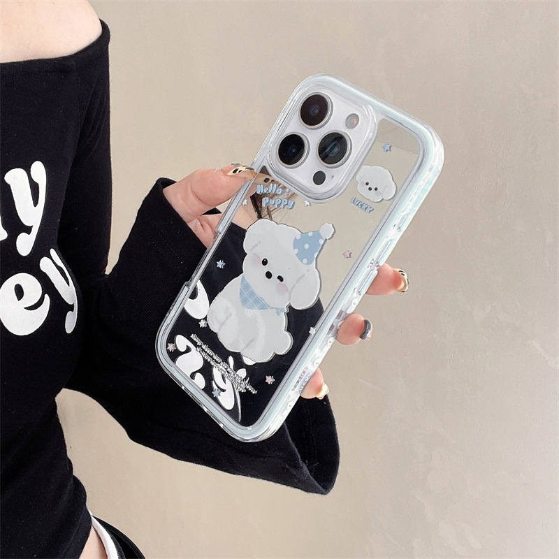 Lindo y lindo perro blanco para Apple 15 funda para teléfono móvil iphone16ProMax espejo dos en uno 13 femenino 14