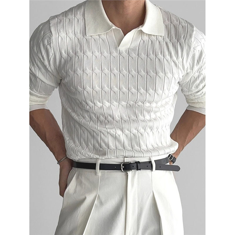 欧货包芯纱针织衫男麻花扭绳修身长袖卫衣丝光棉肌理感羊毛polo衫
