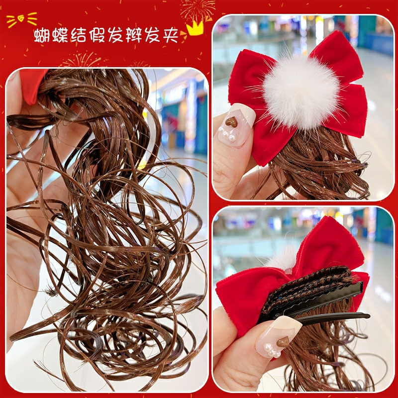 Red bow wig hair clip